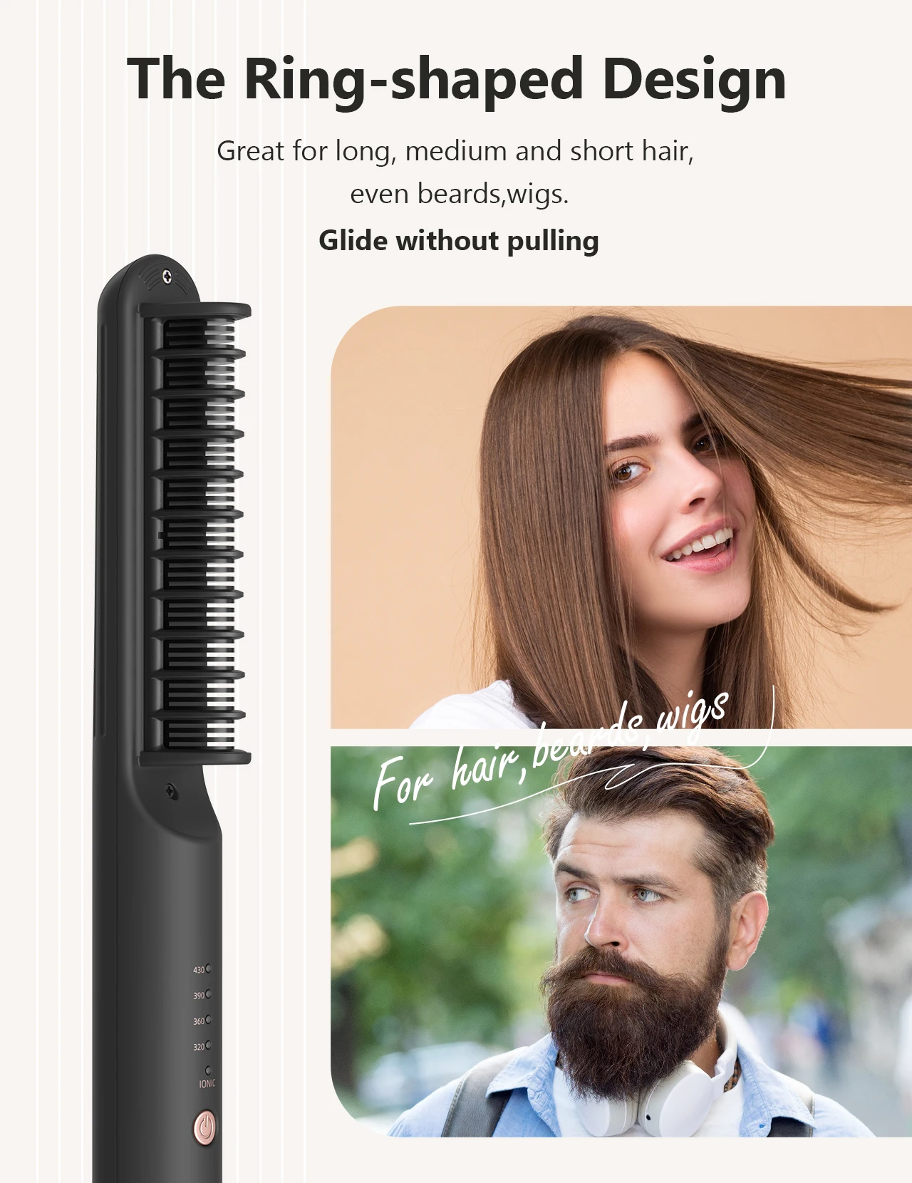 ANGENIL Travel Hair Straightener Brush, Negative Ion Brush Straightener for Women, Hot Comb Hair Make Frizz-Free