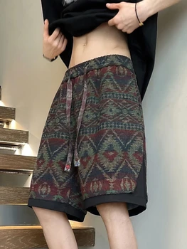 Y2k Vintage Ethnic Summer Beach Shorts Men Baggy Wide leg Casual Capris Pants Male Sport Oversize Running Shorts 2025 1