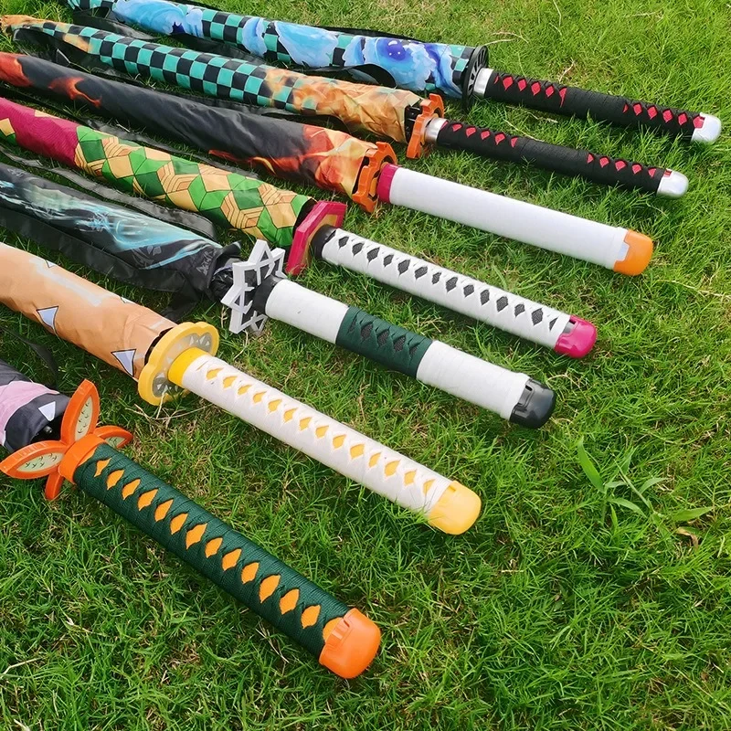 Long Demon Slayer Katana Umbrella UV Blocking Parasol Kochou Anime Kimetsu No Yaiba Shinobu Samurai Sword Umbrellas Raincoa Gift