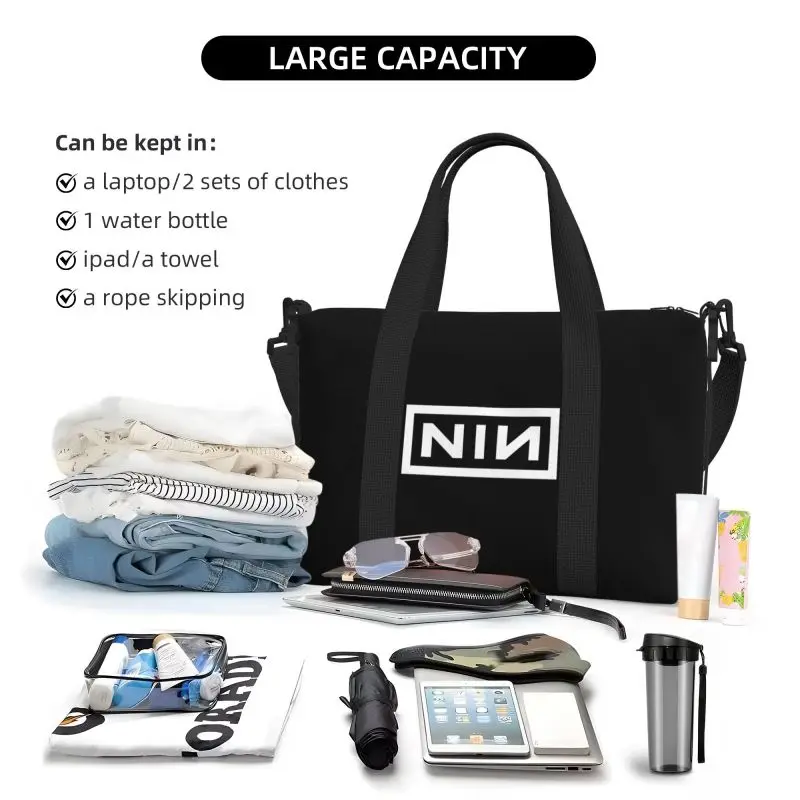 NIN Retro Print Travel Duffel Bag Portable Sports Gym Yoga Bag Weekender Overnight Handbag Carry on Luggage Tote Bags