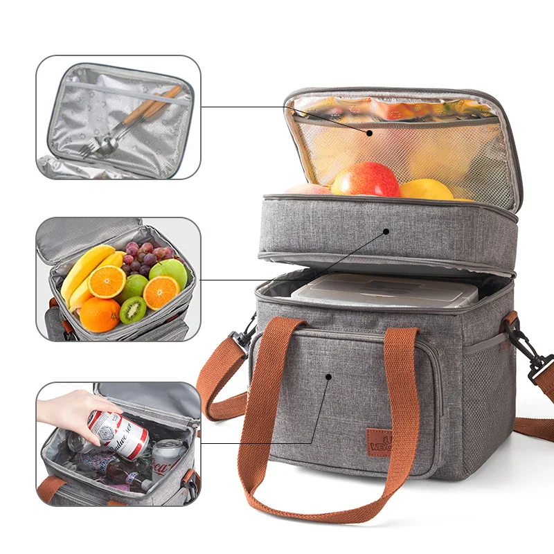 

Double Layer Thermal Lunch Bag Large Capacity Picnic Bento Box Meal Pouch Food Insulated Cooler Delivery Bags for Women Men Kids