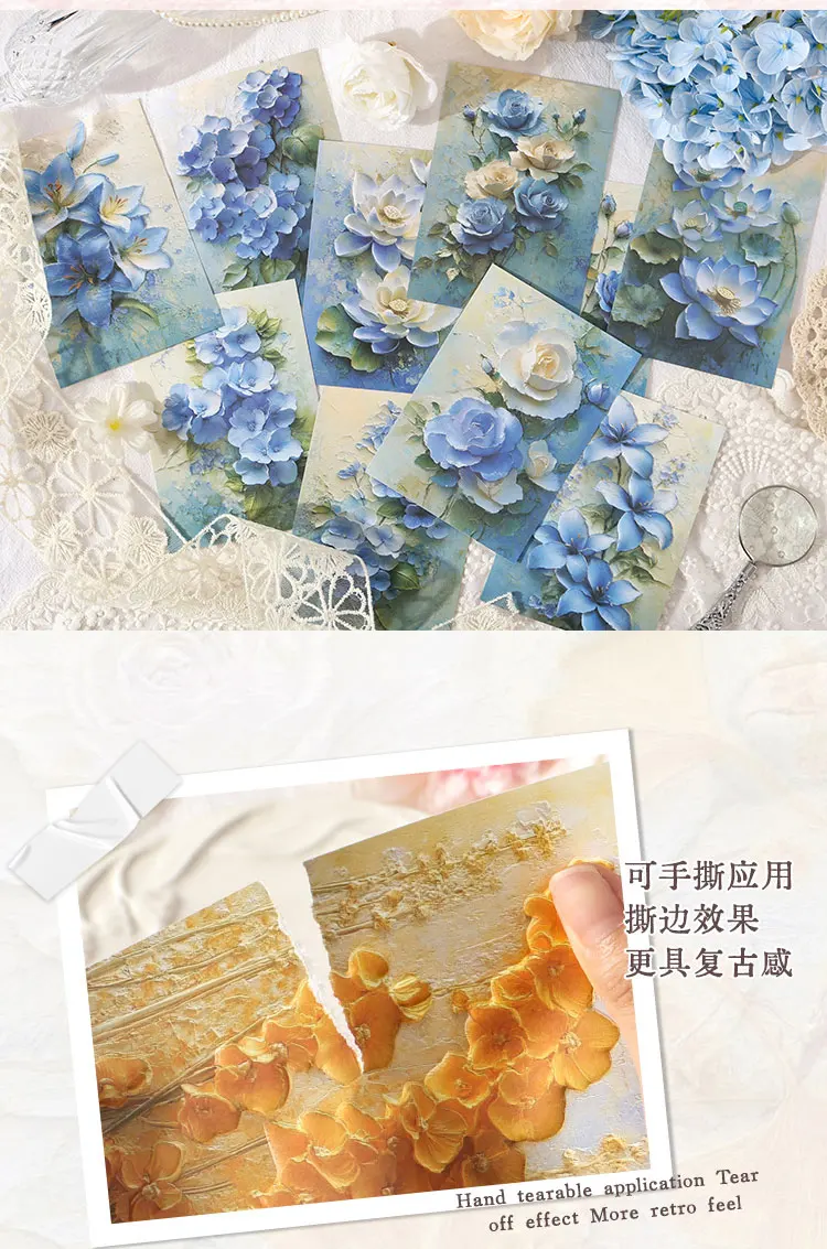10 teile/paket Relief Ästhetische Blumen Materialien Papier DIY Scrapbooking Junk Journal Collage Fotoalbum Retro Hintergrund Papier – Detail 7