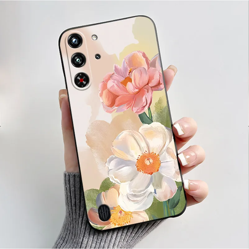 Soft Silicone Black Shell with Cute Flower Design - Protective Case
