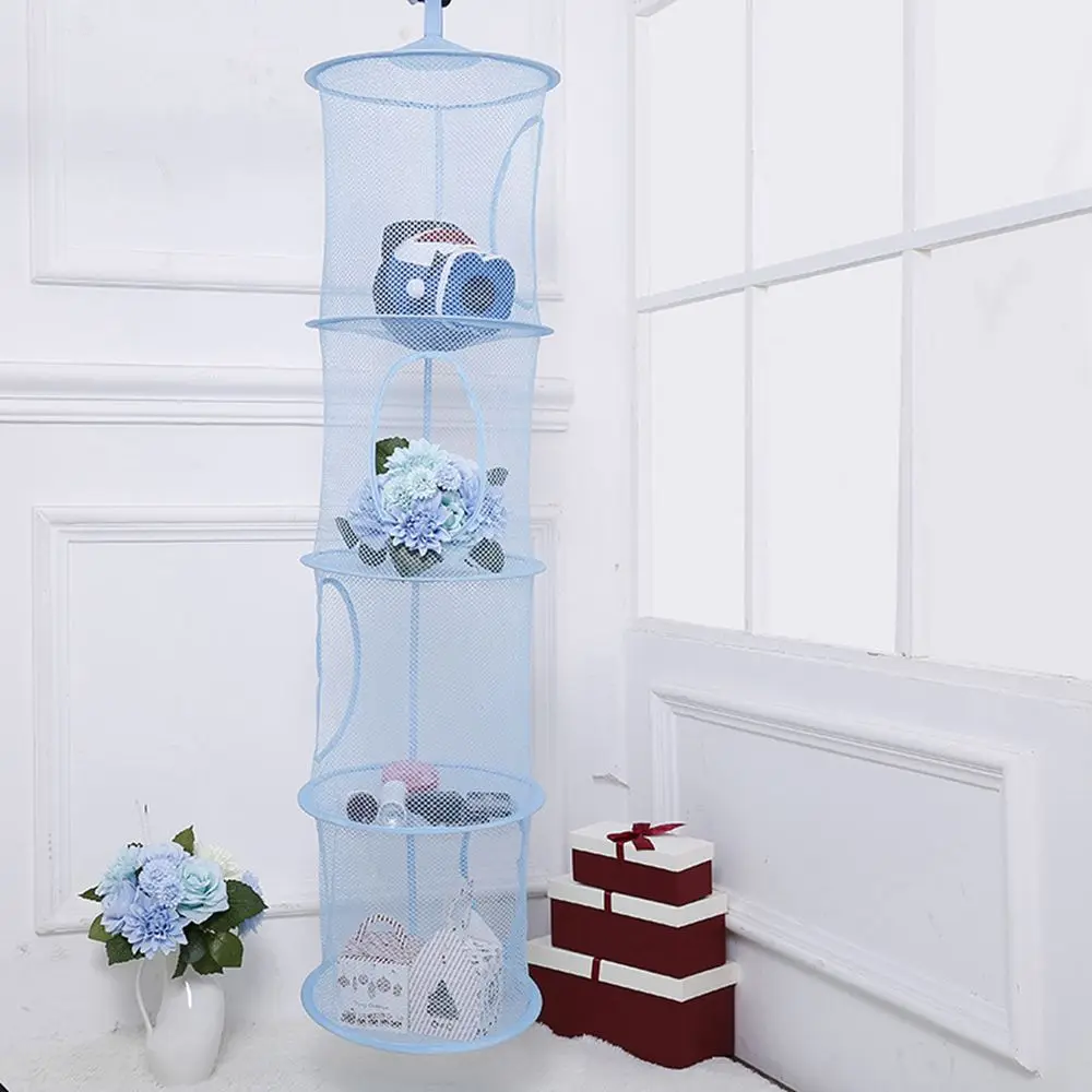 UOOOM 3-Compartment Hanging Mesh Storage Bag - Foldable Toy & Laundry Organizer For Kids, Bathroom, Travel (Blue/Pink/Purple/Green)