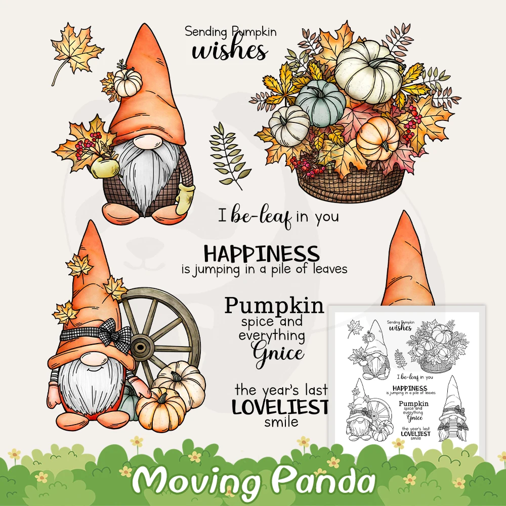 

Autumn Harvest Pumpkins Gnome Cutting Dies Clear Stamp DIY Cards Scrapbooking Metal Dies Silicone Stamps For Cards Albums Crafts