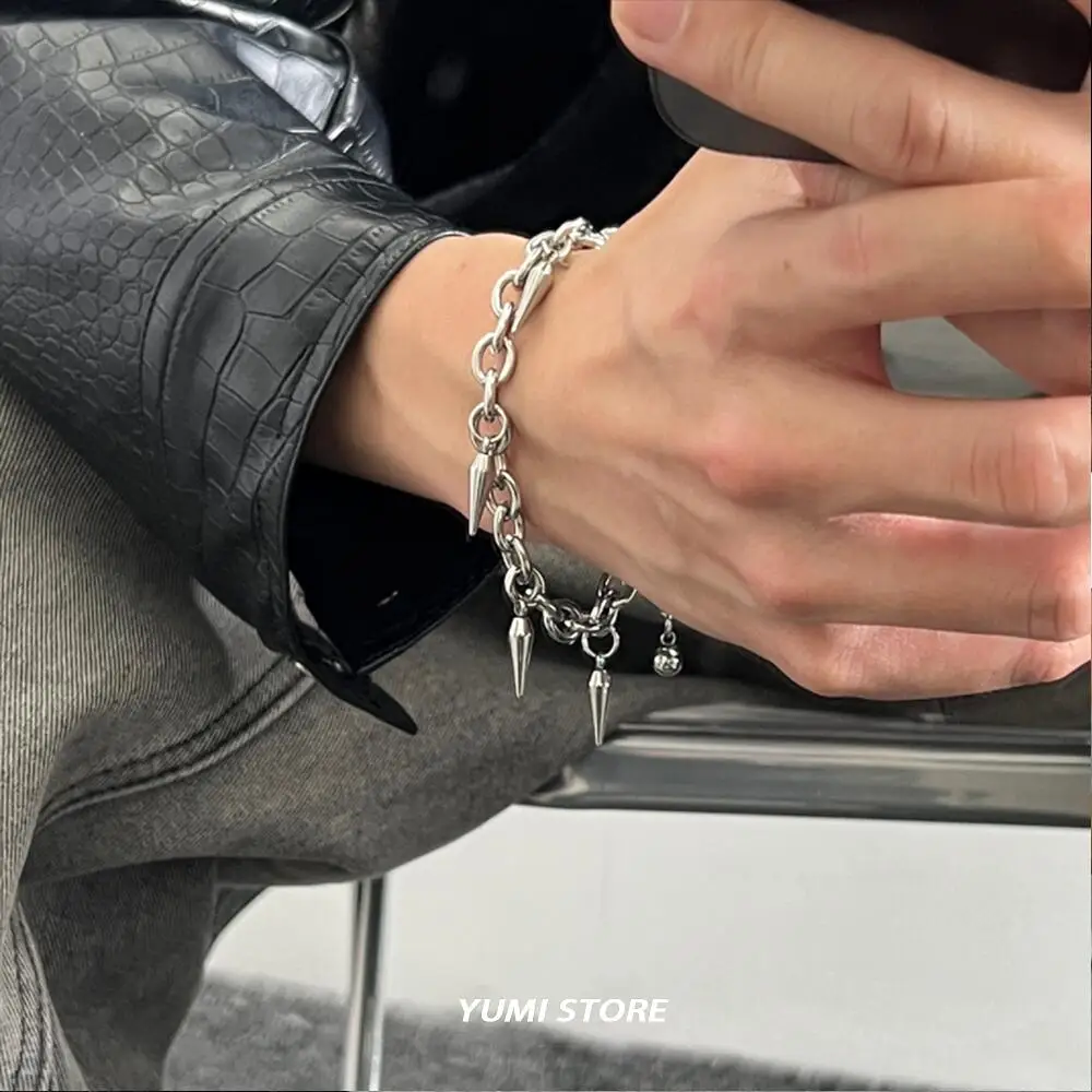 Punk Rivet Bracelet for Man Woman Hip Hop Titanium Steel Rivet Pendant Bracelet Retro Street Jewelry Kpop Accessories