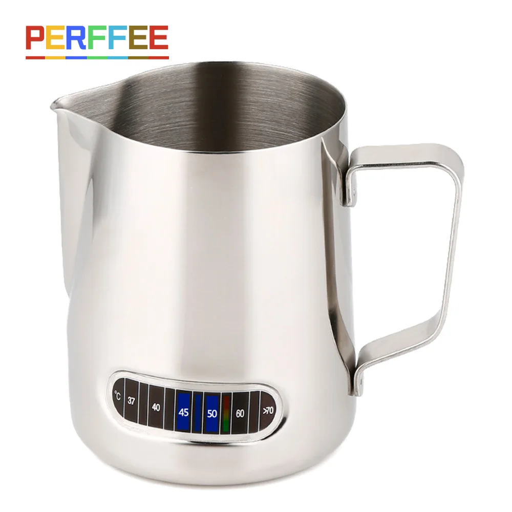 Espresso Coffee Milk Frothing Pitcher Temperature Indicator Stainless Steel Steaming Jug Barista
