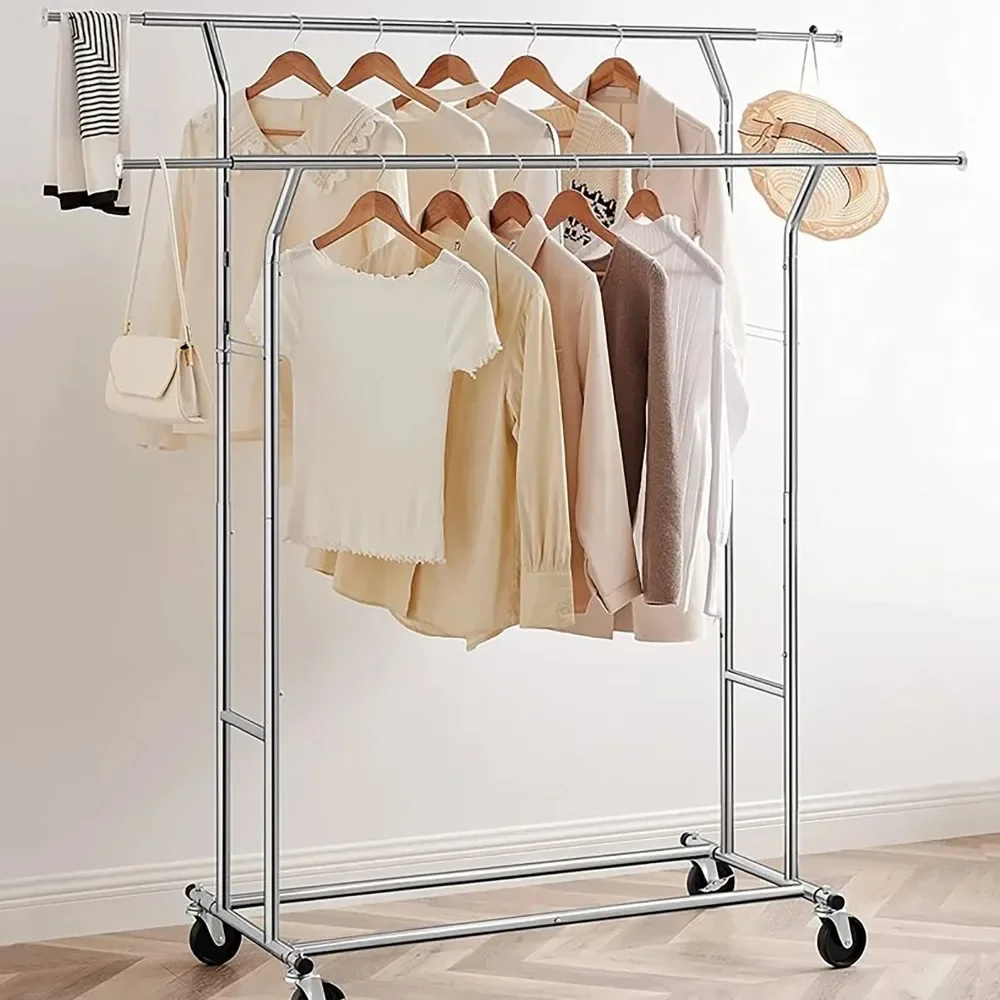 

Clothes Rack, Portable Rolling Garment Racks with Wheels, Coat Rack Supports Up To 400lbs, Silver Garment Rack