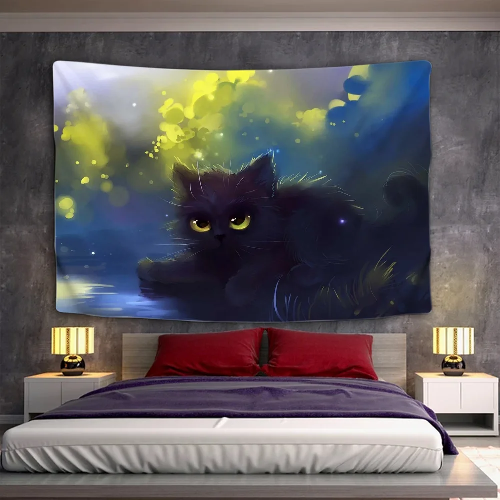 

Anime Black Cute Cat Decorations for Bedroom Decoration Home Decor Room Decorating Items Tapries Tapestries Tapestry Aesthetic