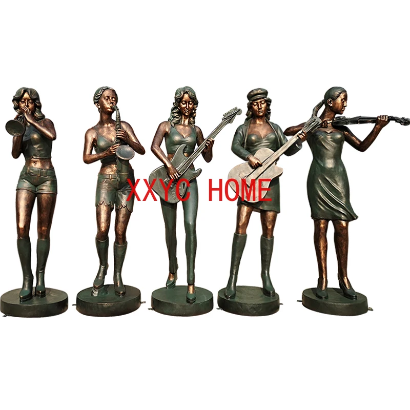 

Fiberglass musician sculpture imitating copper violin girl ornament