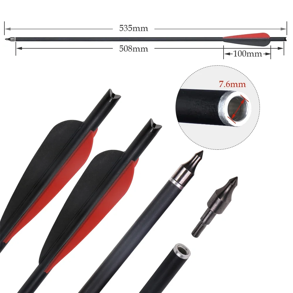 20 Inch Carbon Crossbow Arrow Archery Arrows with 4" Vanes 6/12/24pcs For Crossbow Hunting Shooting Outdoor Sports