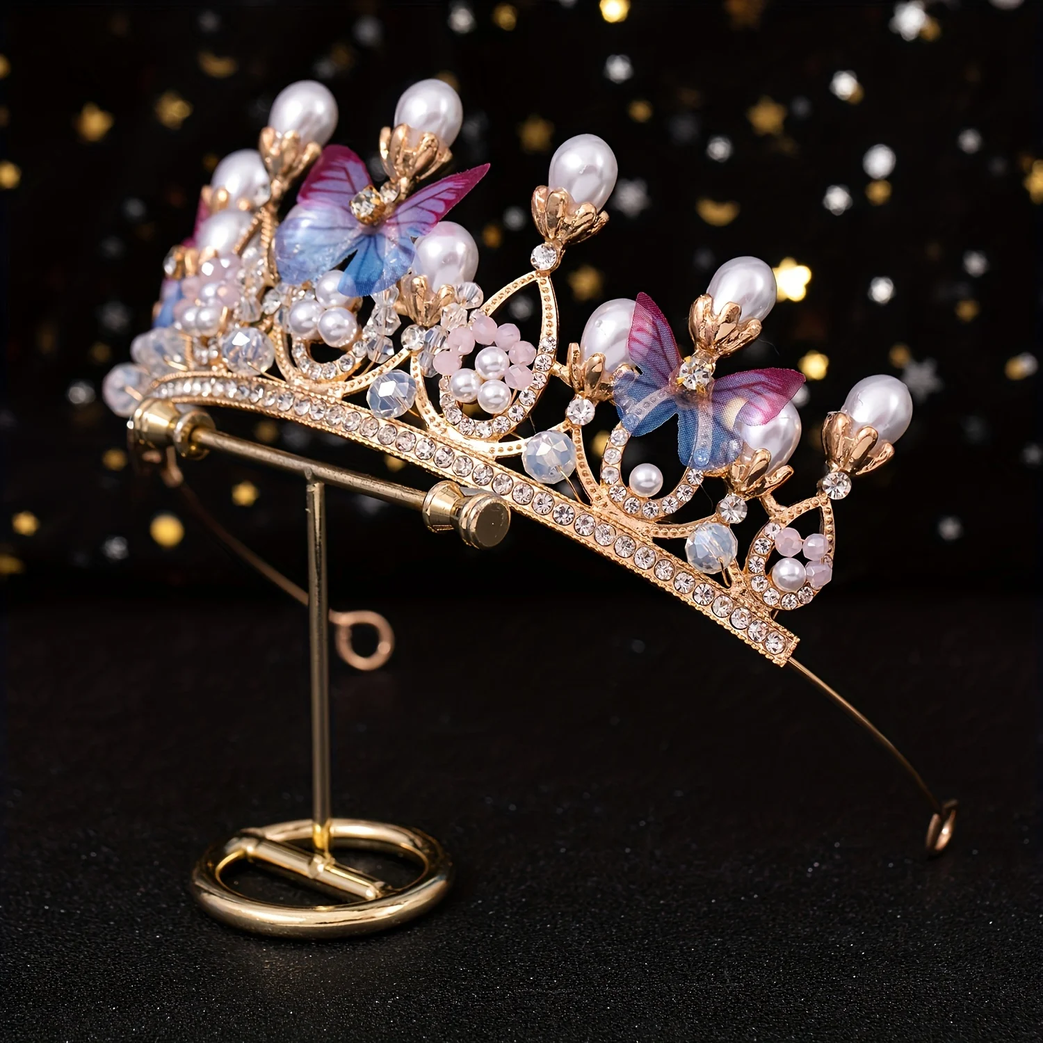 1pc Bride Headdress Handmade Pearl Butterfly Princess Hair Band Party Prom Queen Crown Hair Accessories