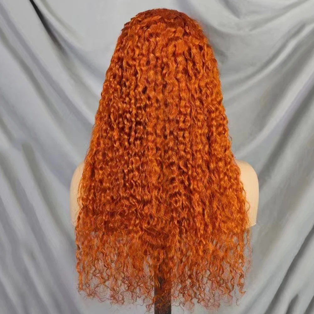 Water Wave Deep Wave Curly 100% Human Hair Wig  200% Density 22 inches Ginger 350# Color 13x4 Transparent Lace Frontal Hair Wig