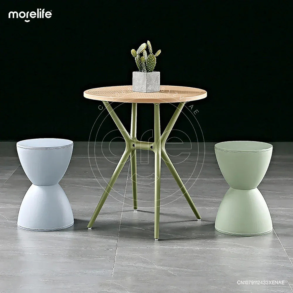 

Modern Portable Restaurant Dining Stools Plastic Circular Coffee Table Leisure Simple Hourglass Shoes Change Bench Furniture