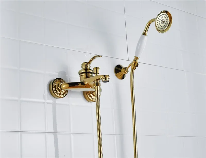 Description Picture 3 of itemGold Bathtub Shower Faucet Set Wall Mounted Antique Bath Bathroom Cold and Hot Bath and Mixer Taps Brass