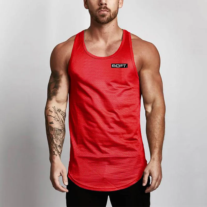 

New Fashion Gym Mens Running Vest Muscle Workout Clothing Mesh Casual Tank Top Fitness Sleeveless Quick-dry Round Neck Singlets