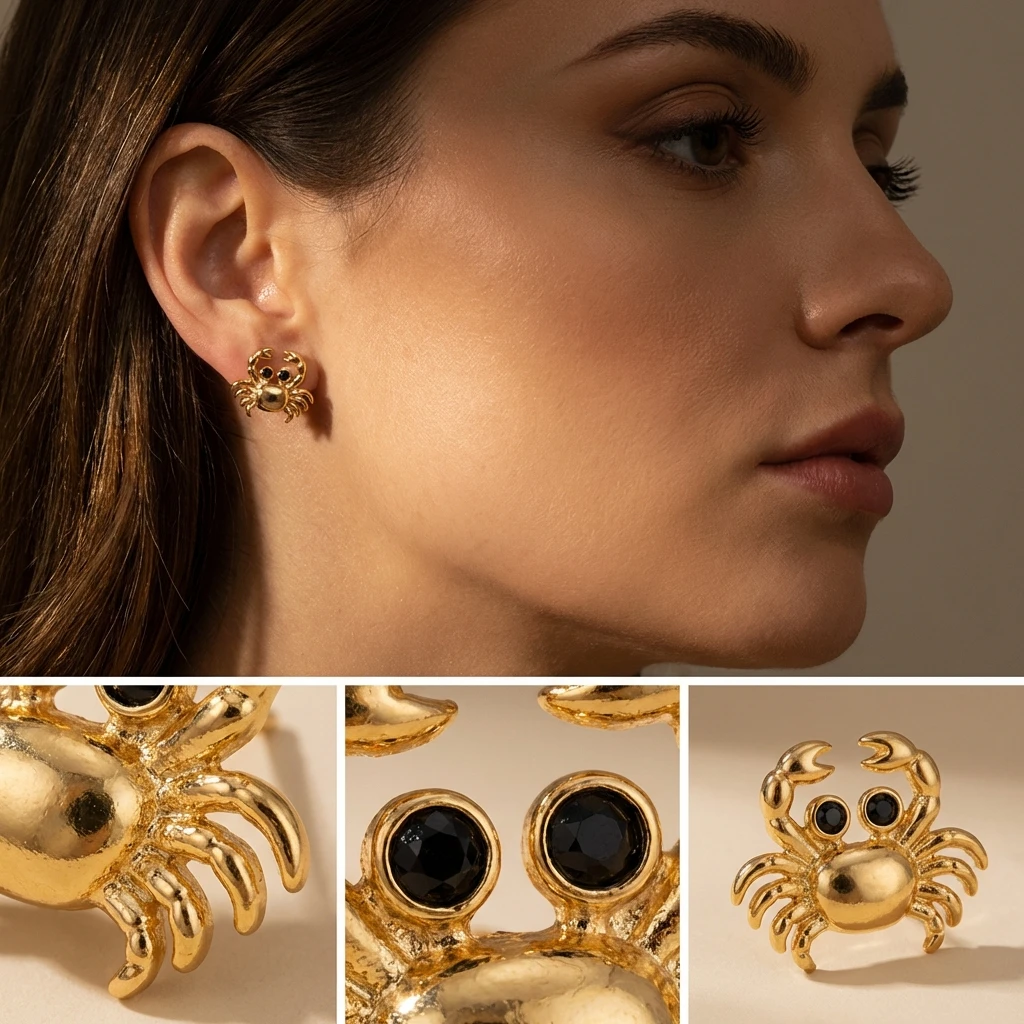 Modische Niedliche Herz-Krabben-Ohrstecker für Frauen Emaille Cartoon-Tier-Ohrringe Strand-Urlaub Accessoires Schmuck Geschenke – Detail 1