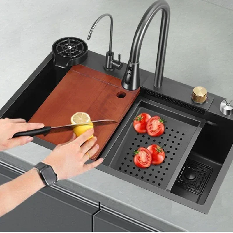 304 Stainless Steel Household Multi-functional Nano Kitchen Waterfall Sink Vegetable Basin Large Single Slot Accessories