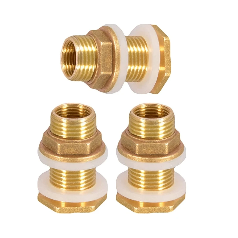 

Solid Brass Bulkhead Fitting, 3 Sets 3/8 Inch Female 1/2 Inch Male Solid Brass Water Tank Connector Threaded With Ring