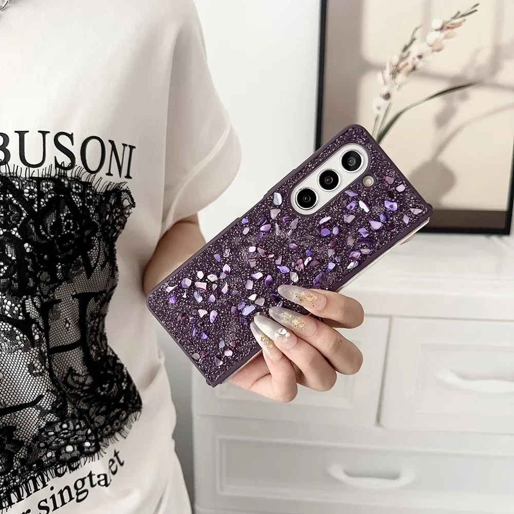 For Samsung Galaxy Z Fold 3 4 5 6 5G Rhinestone Glitter Sequins Trim Soft TPU Frame Shockproof Phone Case Back Cover phone case