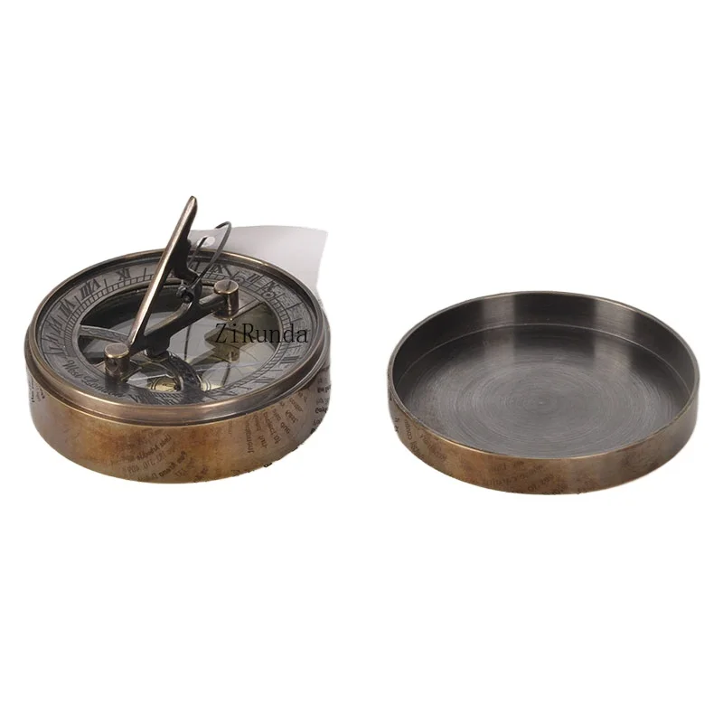 *Retro Nostalgic Brass Solid Copper Sundial Compass Multifunctional Western Antique Ornament