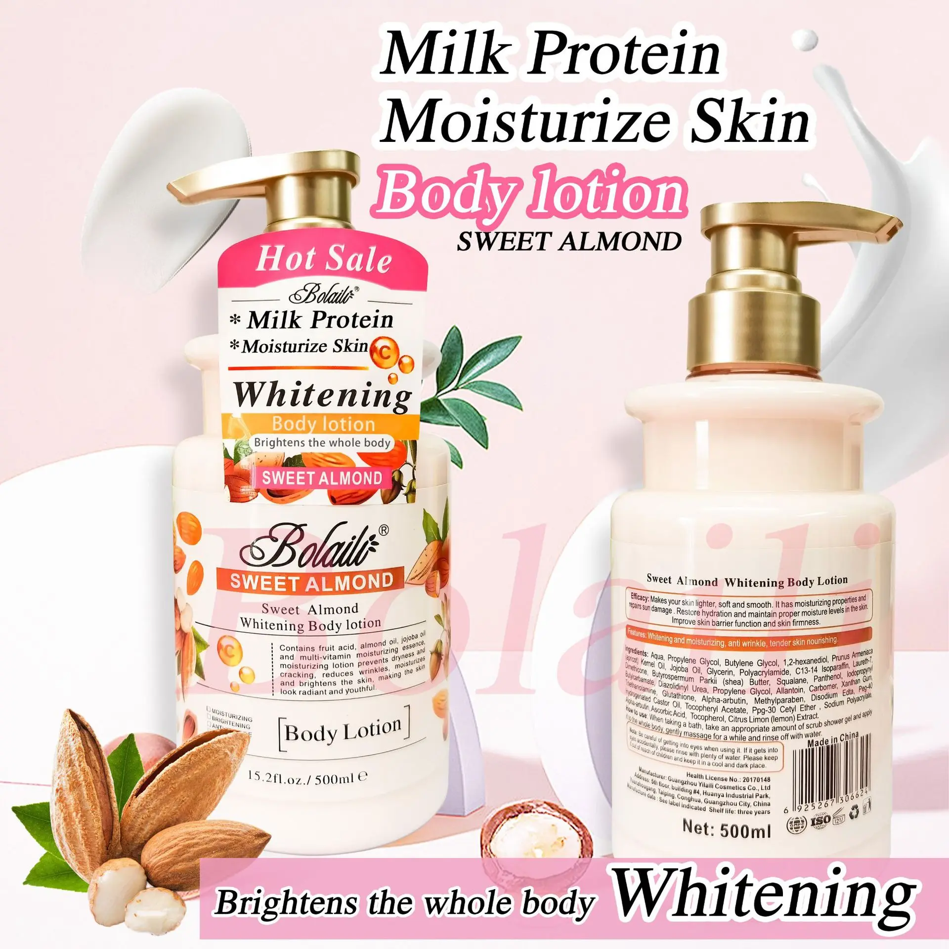 15.2fl.oz/500ml Sweet Almond 14 Days Magic Whitening Face Body Lotion Skin Moisturizing Cream 3