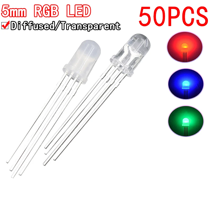 50-pi-ces-5mm-couleur-LED-rvb-rouge-vert-bleu-Cathode-commune-Anode