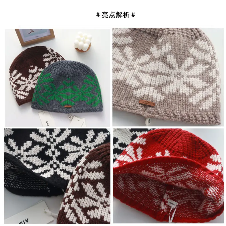 Neue Mode 100 % Wolle Vintage gestrickte Jacquard künstlerischen Stil Gehörschutz Gesicht kleine modische warme Ethno-Stil Wollmütze – Detail 2