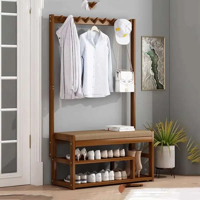 Wooden Entrance Cloakroom Coat Rack Standing Clothes Hanger Hat Display Portable Porte Manteau Murale Entrance Hall Furniture