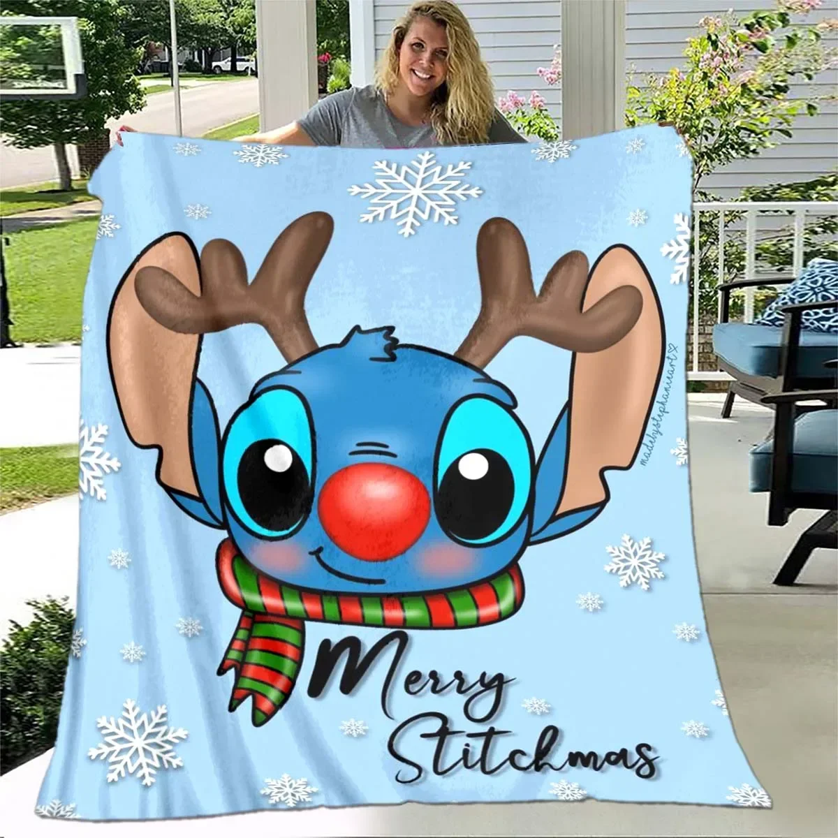thumbnail image 1 of Manta de felpa suave con dibujos animados de Disney Stitch, manta de franela para sala de estar, dormitorio, cama, sofá, funda de picnic, 1 of 5