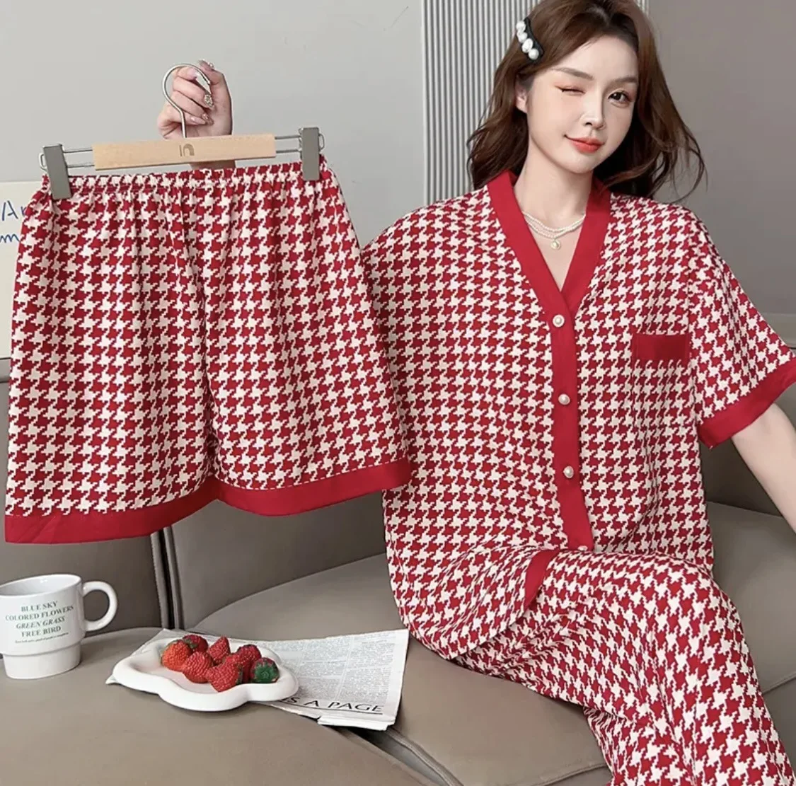 Summer Feeding Clothes Women's Three-Piece Pajamas Huar Mian