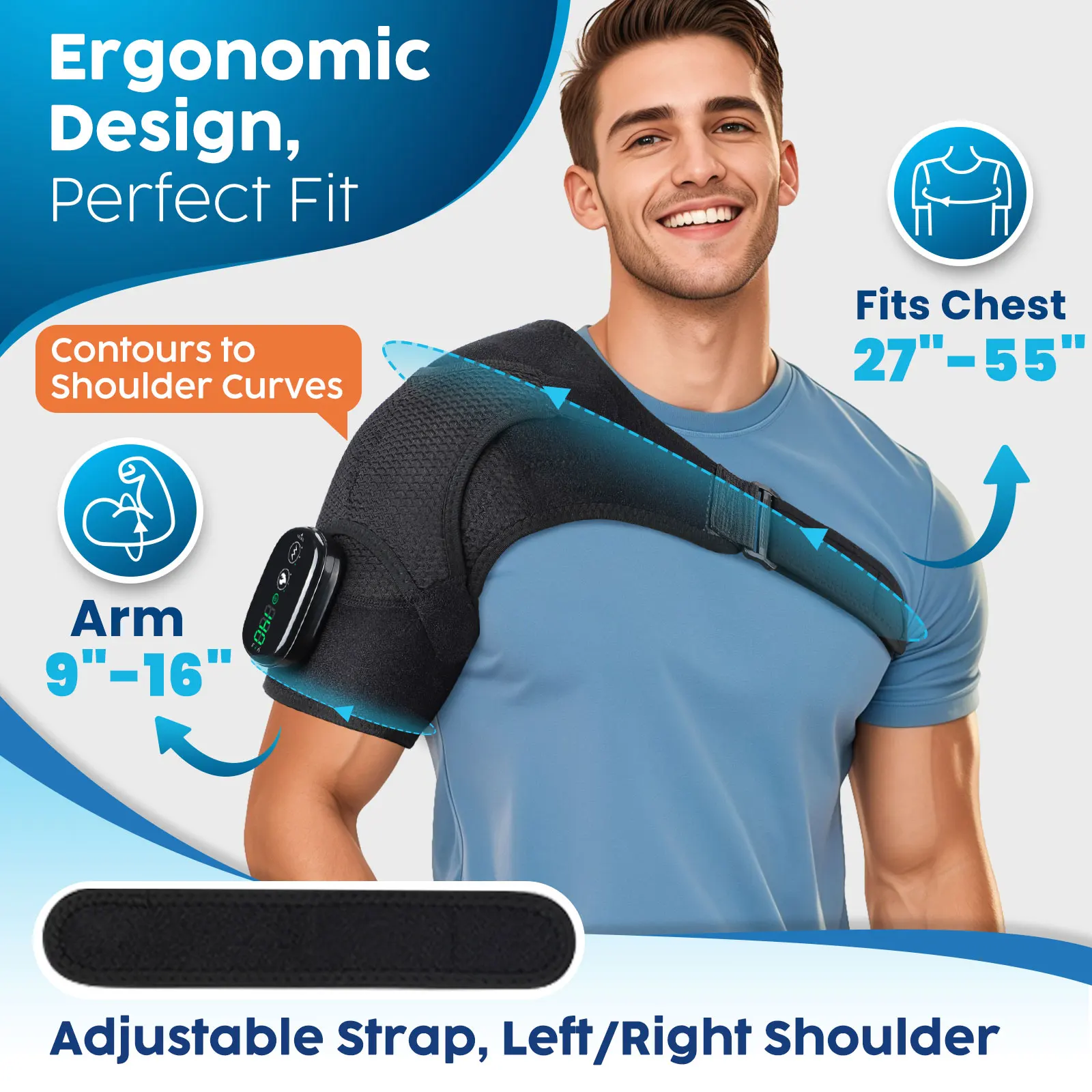 Heated Shoulder Steamer Massager Belt Vibration Heating Electric Warm Massage Gear Shoulder Machine Smart Temperature Adjust Pad