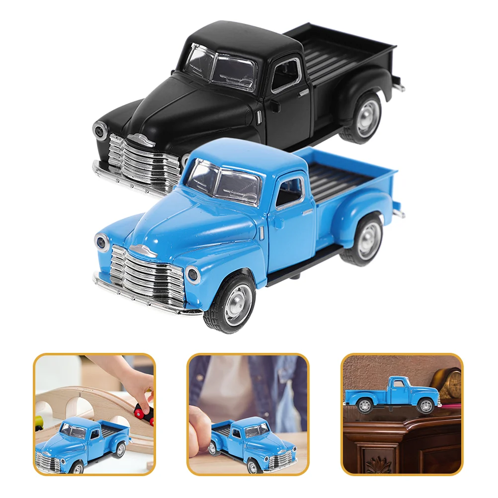 

2 Pcs Sculpture Toy Car Child Kids Educational Toys Alloy Vintage Bathroom Decor