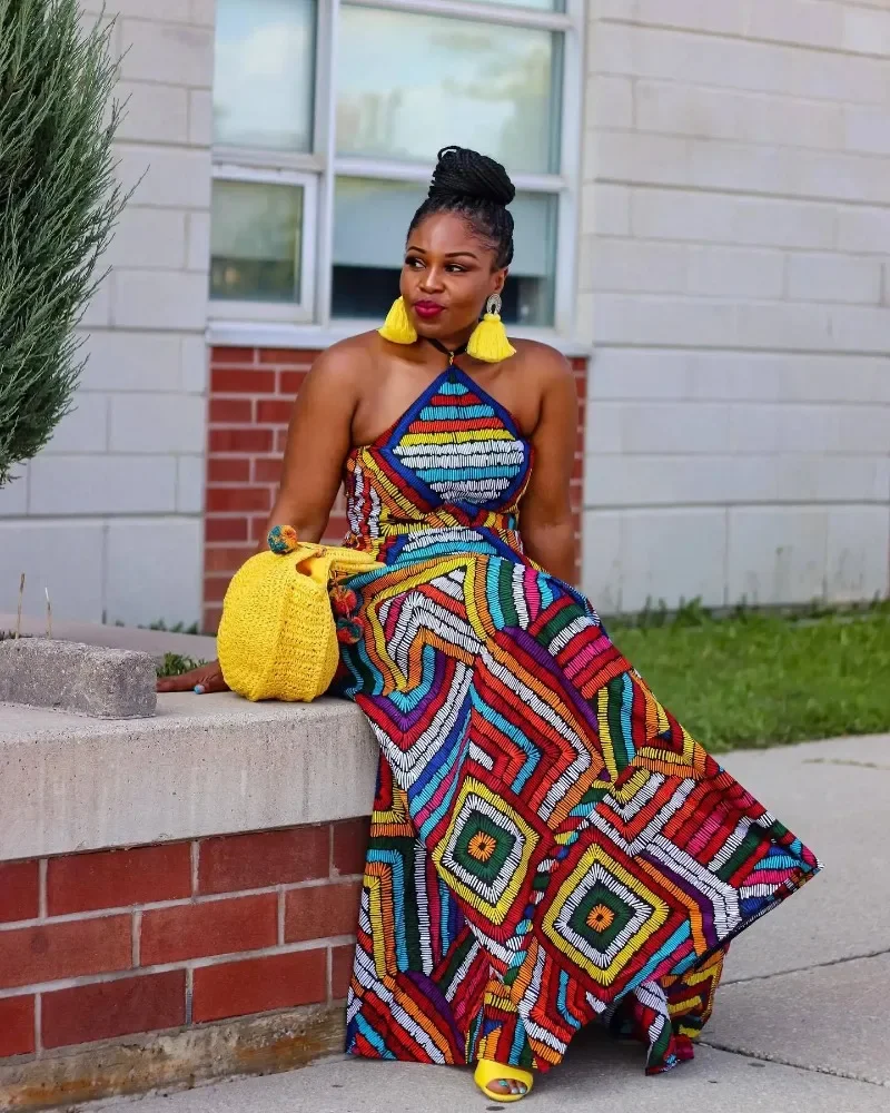 casual maxi ankara dresses Maxi Summer Dress With Pockets White Black African Ankara Print Spaghetti Strap Open Back Long Formal Casual Modern Minimalist Dress