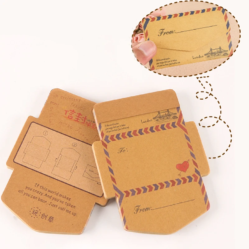 Folding Envelopes Vintage Kraft Paper Letter Writing Pads Message Notes Postcard Invitation Card Cover Office Supplies 45 Sheets