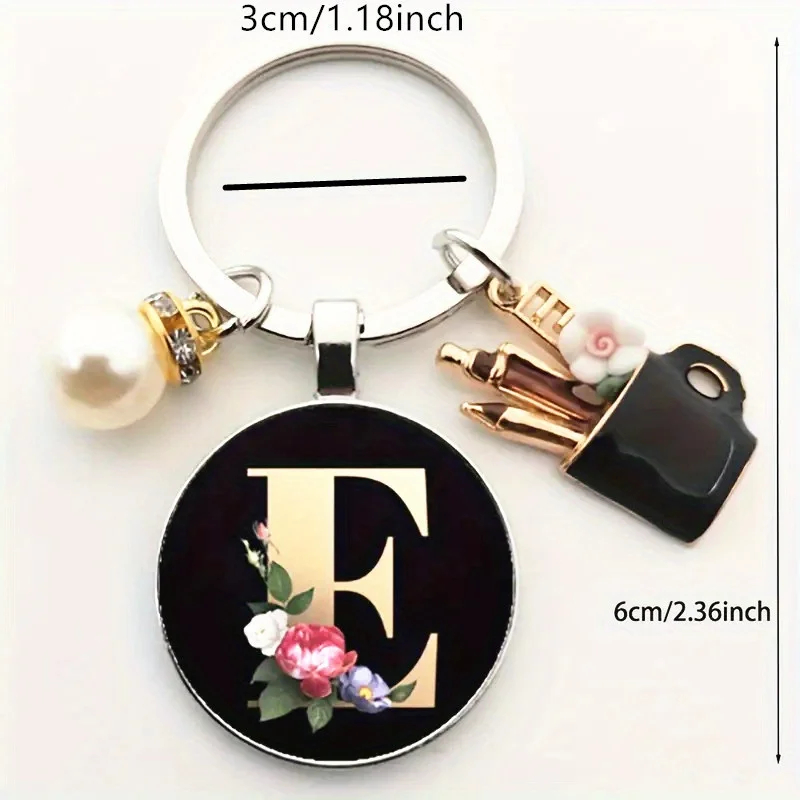 1 Elegant Women Alloy Initial Keychain with Imitation Pearl Vibrant Red Floral Design - Stylish Bag Charm & Perfect Gift for Her 4