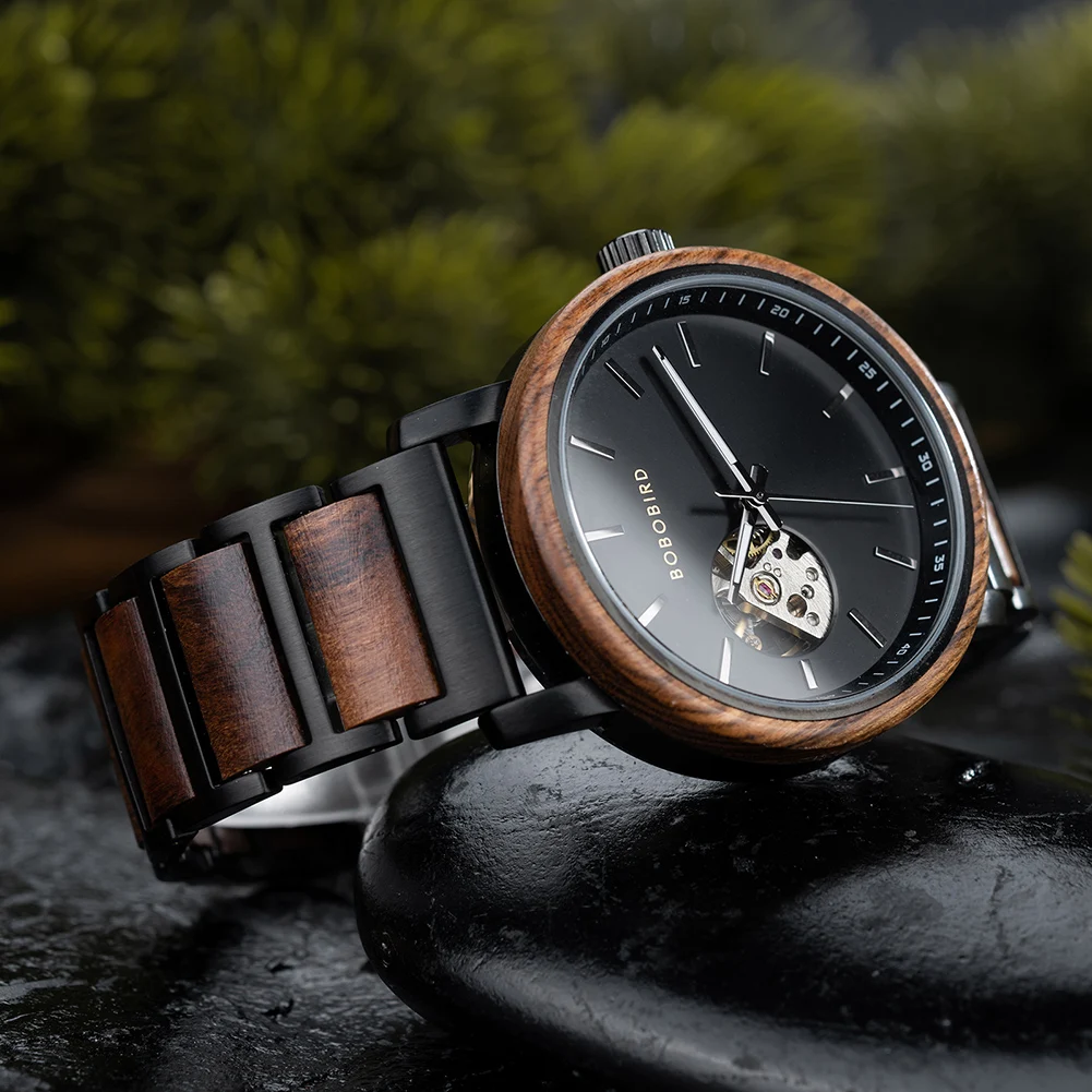 Mechanical Watch BOBO BIRD Classic Fashion Men's Automatic Wristwatch Tabby Wood Watches Gift Box reloj hombre