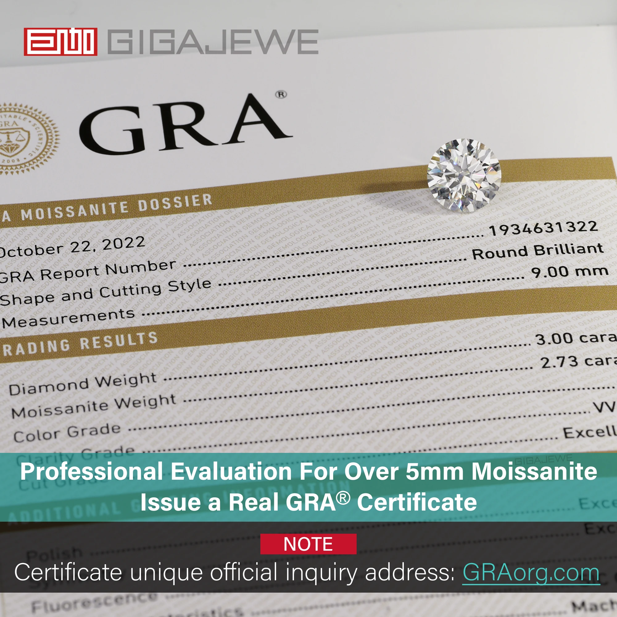 GIGAJEWE 모이사나이트 D 컬러 라운드 브릴리언트 컷, 루즈 랩 다이아몬드 테스트, 보석 제작용 DIY, 최고 품질, 0.2-30.0ct