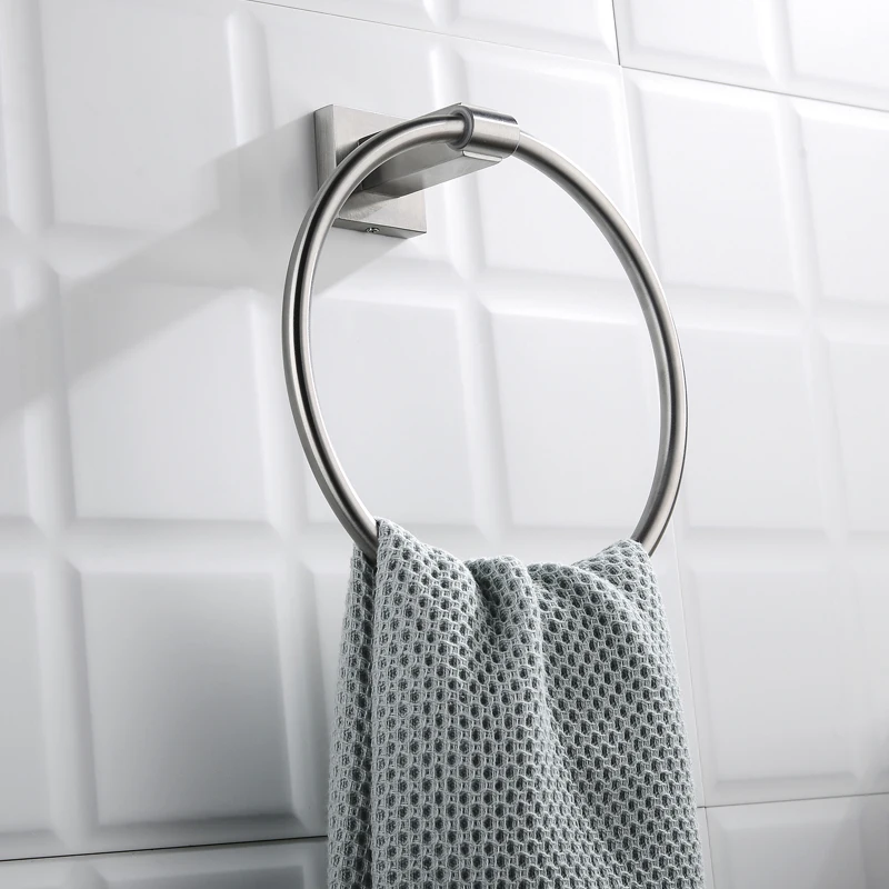 304 Stainless Steel Bathroom Single Hand Towel Ring Rack Towel bar Wall Mounted Holder Matte Black Brushed Gold Chrome