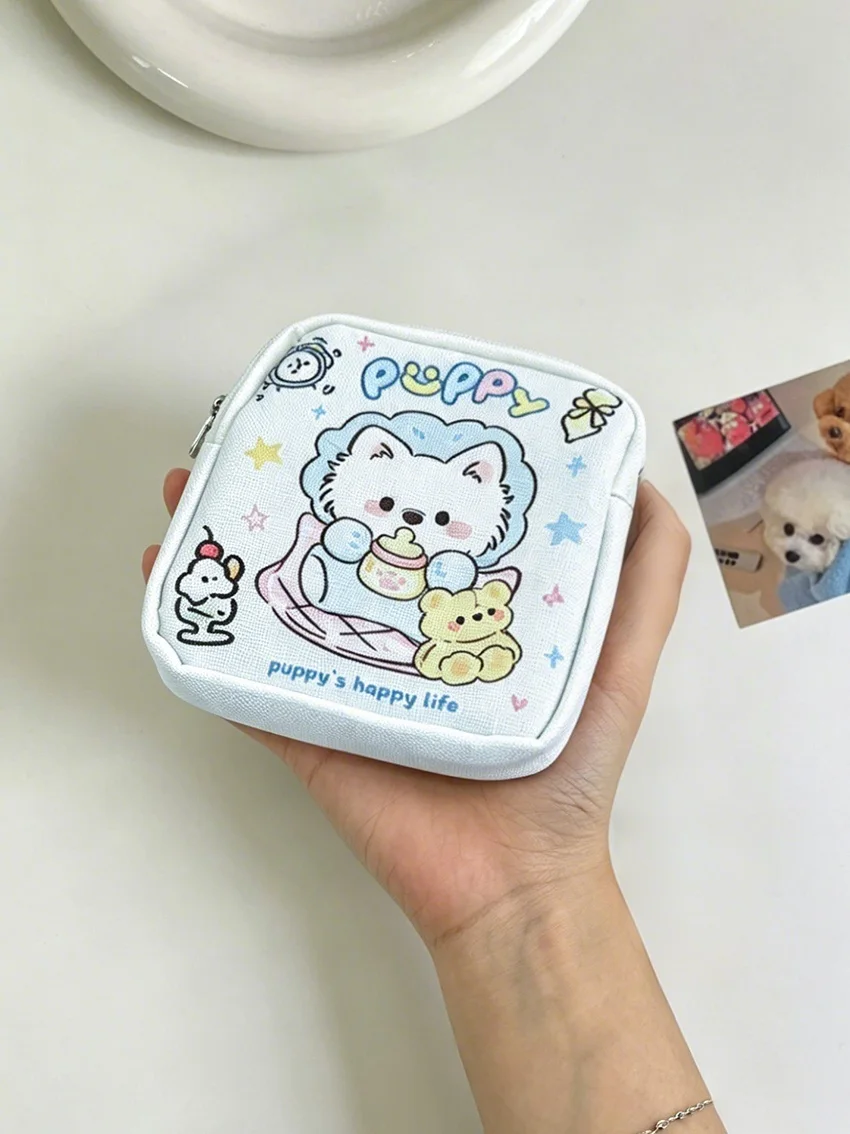 Borsa portaoggetti con stampa di cuccioli, organizer portatile azzurro per cosmetici, cavi, monete, indispensabile per i viaggi - immagine 3
