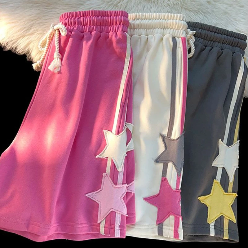 

American Retro Striped Star Shorts Women Summer Fashion High Waist Five Point Pants Female Casual All Match Y2k Biker Shorts