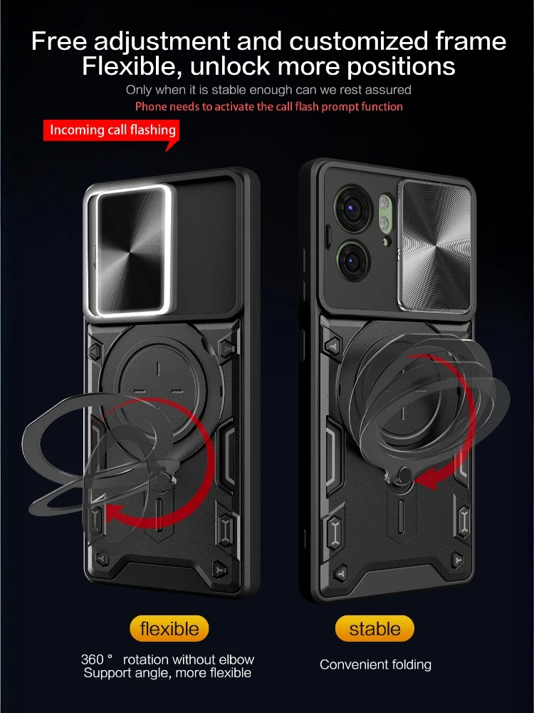 Durable Phone Case with Metal Swivel Stand and Slide Camera Protection
