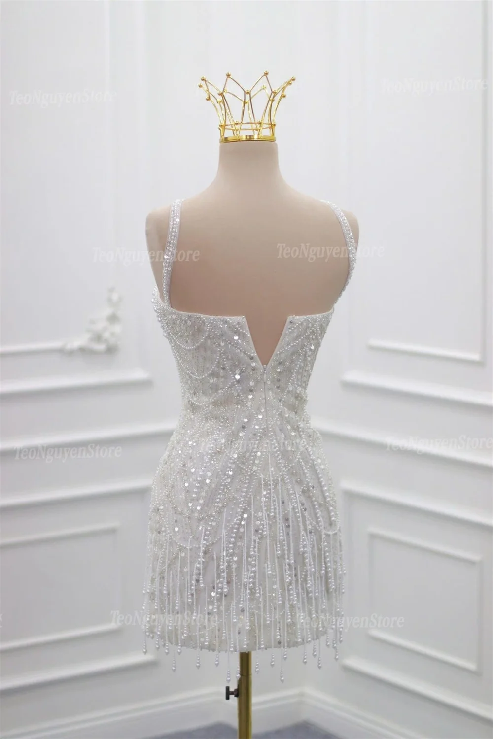 Kyoto Customized Shiny Beading Mini Sheath Wedding Dress Halter Neck Sleeveless vestidos de novia White Luxury 2025Evening Dress