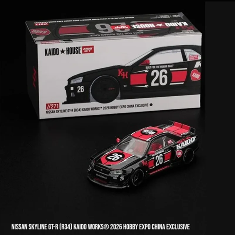 새로운 1:64 카이도 하우스 미니GT 2026 HEC 스카이라인 GT-R [R34] 카이도 웍스 합금 자동차 모형 시뮬레이션 합금 다이캐스트 자동차 모형 장난감