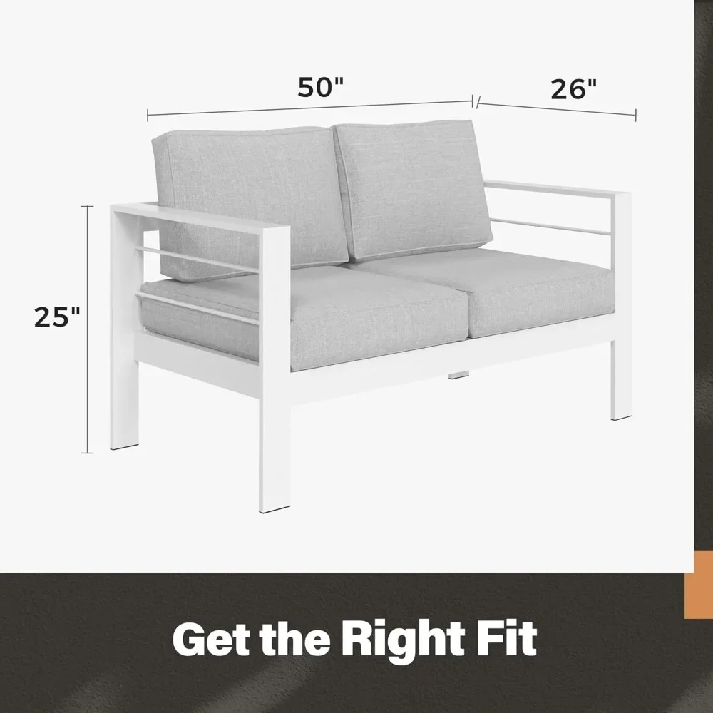 Outdoor Patio Sofa, All-Weather Metal Outdoors Couch with Cushions, Outdoor Loveseat Aluminum Patio Furniture Sofa 3