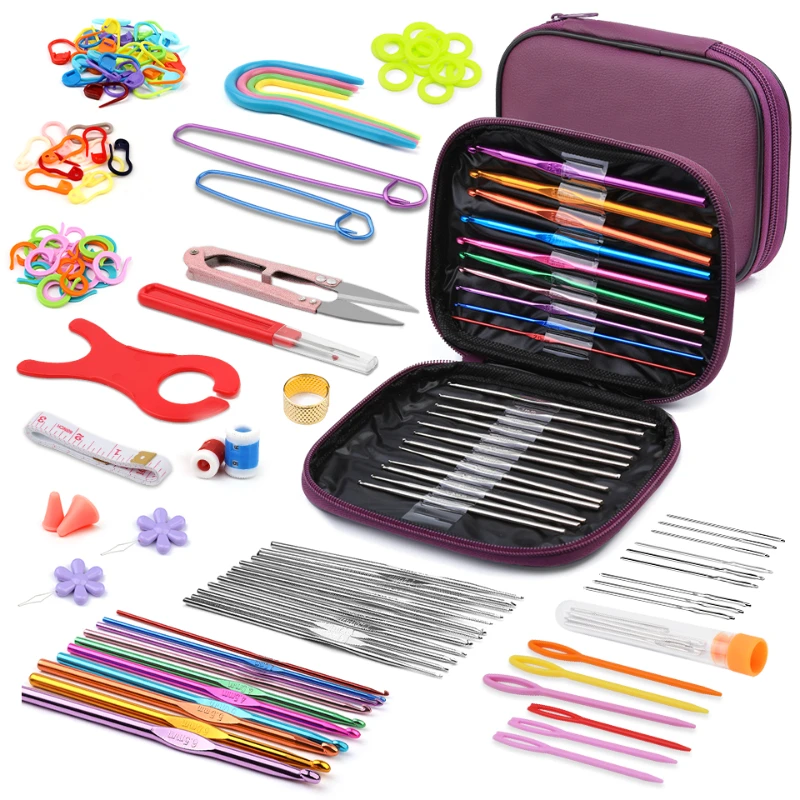 Crochet Kit Beginners Crochet Hook Set Ergonomic Knitting Needles Blunt Needles Stitch Marker DIY Storage Case crochet kit crochet hooks crochet needles knitting needles knitting supplies