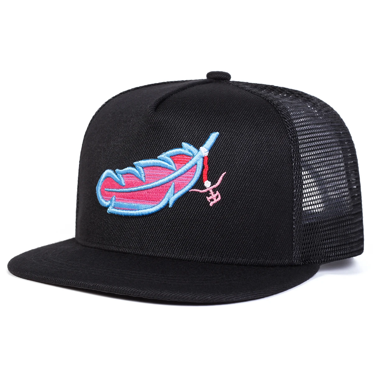 Unisex bunte Hip-Hop-Netzhüte mit Federstickerei für Frühling und Sommer, verstellbare, lässige Baseballkappen für den Außenbereich, Sonnenschutzhut – Detail 2
