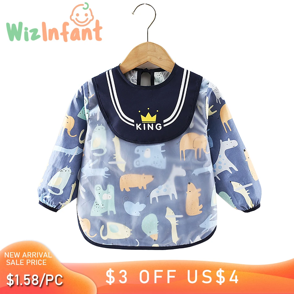 WizInfant Baby Bibs New Cute Children Girls Stuff Toddler Waterproof Long Sleeve Art Smock Feeding Bib Apron for Kids 0-6 Years