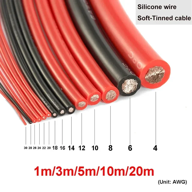 Câble électrique en Silicone souple résistant à la chaleur, 20 18 16 14 12 10 8 6 4 AWG, panneau solaire rouge noir, pour batterie automobile de voiture 1