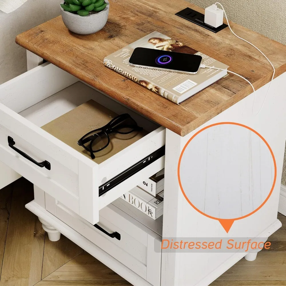 2 Piece Dresser and Nightstand Sets for Bedroom Mid-Century Modern Dresser with 6 Drawers 1 End Table with Charging Station